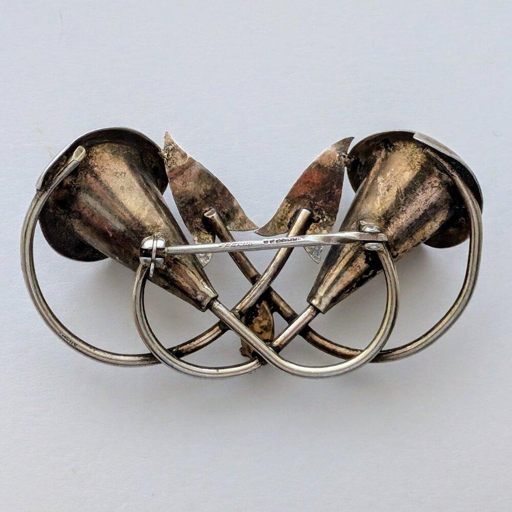 Designer Whiteco Sterling Silver Yellow White Paste Calla Lily Flower Pin Brooch View 3